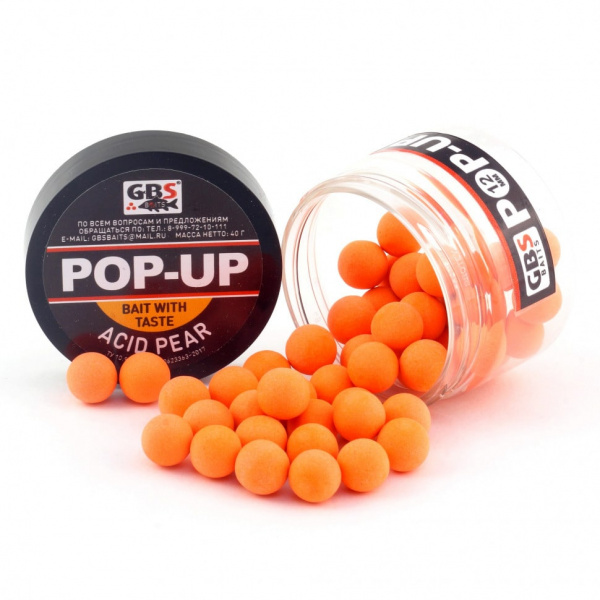 Бойлы POP-UP GBS "ACID PEAR" Кислая Груша 10 мм 40 гр (банка)
